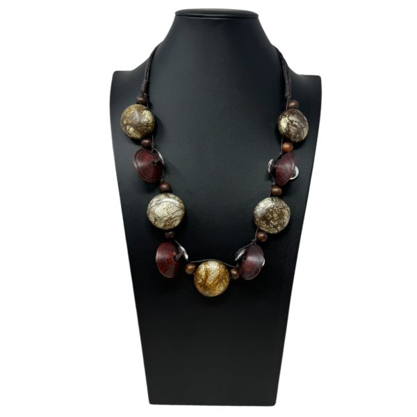 Golden & Wooden Bead Necklace By Unbranded Sale