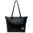 Jet Set East West Silver Tone Logo Charm Tote Designer By Michael Kors In Black Saffiano Leather Size: Medium Cheap